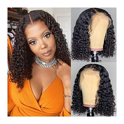 Perücken Kurze Bob Deep Wave Lace Frontal Perücke 13x4 Spitze Frontal Perücke Medium Braune Spitze Brasilianische Kurzhaare Humanhaarperücken for Frauen Damenperücke (Size : 180%, Color : 10inches)