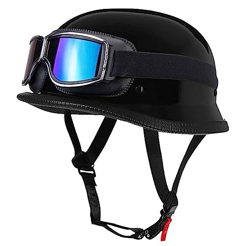 Retro Deutsche Halbhelm Öffnen Motorradhelm Halboffenen Halbschalenhelm ECE Genehmigt Jethelm Offenem Helm Mit Brille Cruiser Chopper Helm Mopedhelme Geeignet Erwachsene MäNner Frauen