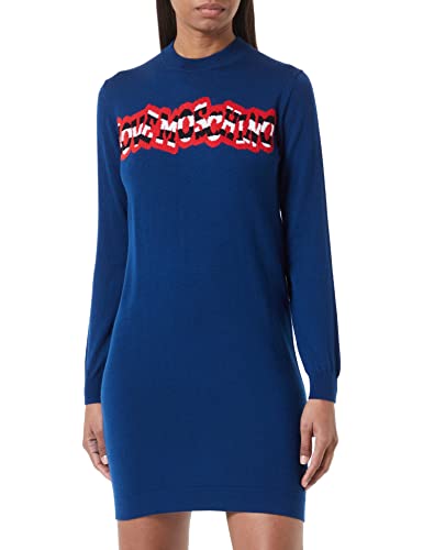 Love Moschino Women's Striped Logo Jacquard Intarsia on The Front Dress, Blue, 40