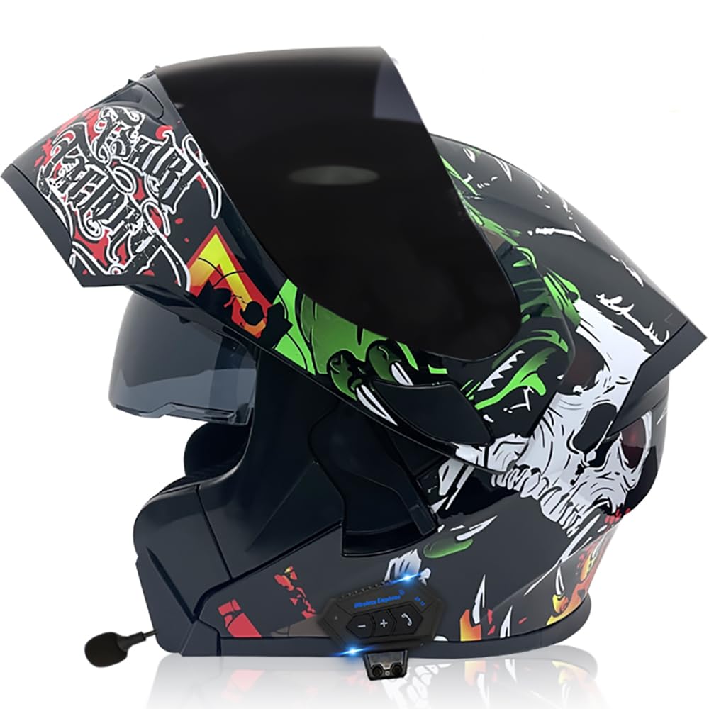 Klapphelm mit Bluetooth,Helm für Motorräder Integralhelme Flip-up Motorradhelm ECE-Zertifizierung Anti-Fog-Doppelspiegel Die Windgeräusche Leicht für Frauen Männer Unisex 57~64CM