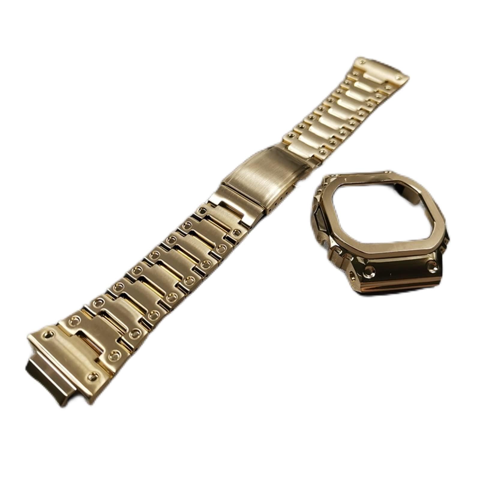 LOUPKC MINGSHAN Kompatibel mit DW5600 Watchband- und Lünette Metall -Set kompatibel mit GWM5610 GW5000 Edelstahl -Wachbandkoffer DW5600 GW-M5610 GW5000 Serie mit Tools(Gold set,5600 Style)