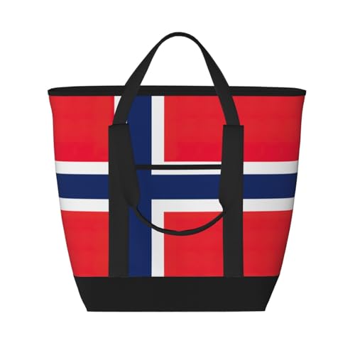 YQxwJL Einkaufstasche mit norwegischer Flagge, großes Fassungsvermögen, isolierte Lunchtasche, wiederverwendbare Einkaufstasche mit Reißverschluss für Damen und Herren