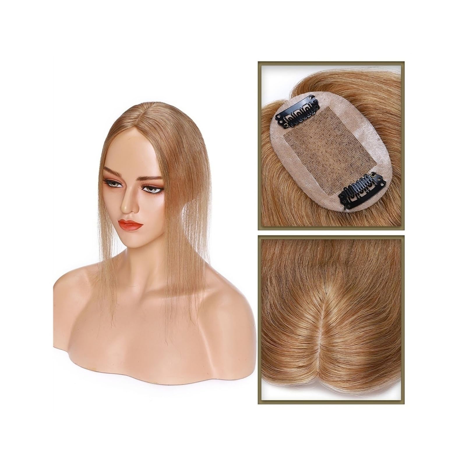 Haartopper für Frauen Haar-Topper aus echtem Menschenhaar, 6 x 9 cm, Mittelteil, Seidenbasis, Damen-Topper, Clip-in-Haarverlängerung, glattes Haarteil for Haarausfall, dünner werdendes Haar Haarteil T