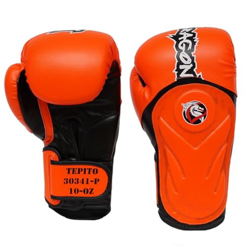 DRAGON DO Tepito Boxhandschuhe männer Herren Boxhandschuhe Kickboxen Muay Thai Boxing Gloves Kampfsport Handschuhe Combat Gloves Boxing Training Schwarz Adult10 12 14 Oz (Orange-Schwarz, 10 Oz)