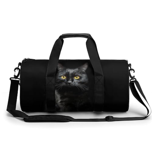 Schwarze Katze Sport Duffel Bag Sporttasche Reisetasche Handgepäck Tasche Schwimmtasche Weekender Bag 45x23x23cm