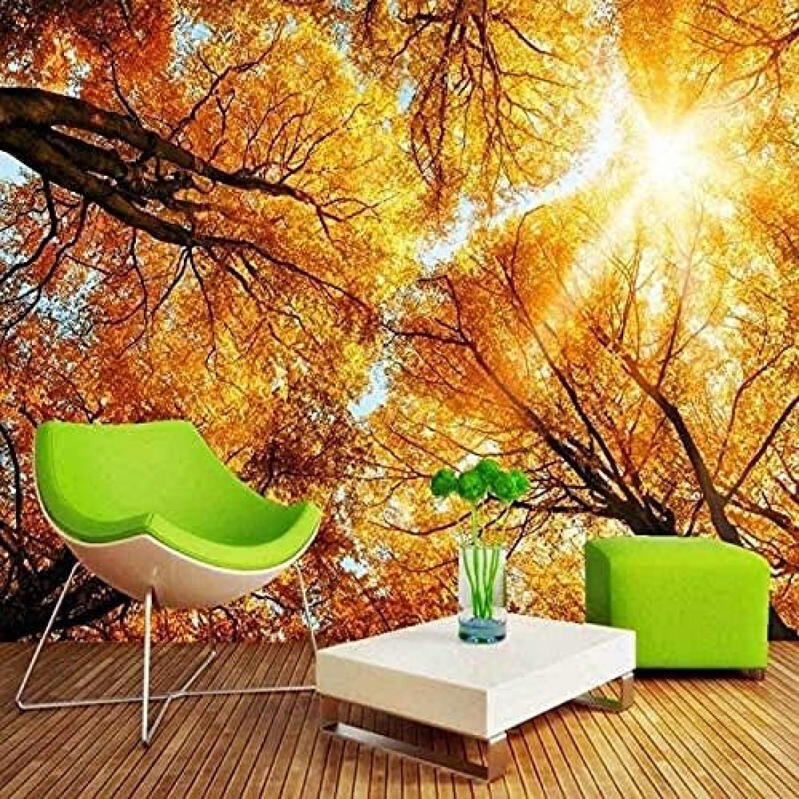 Sonniger Herbst Goldene Sonne Wald 3D Tapeten Wanddekoration Fototapete Sofas Wohnzimmer Wandbild Schlafzimmer-300cm×210cm