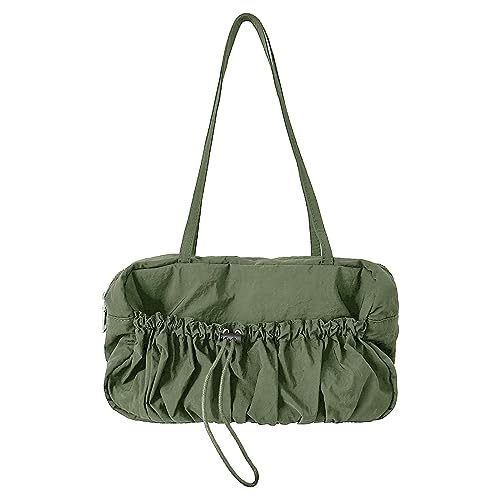 ohodhmnu Damen Tragetasche, modische Tasche, Achseltasche, Handtaschen, Schultertaschen für Mädchen, Frauen, plissierte Taschen, Reise-Tragetasche, Geldbörse, Unterarmtasche, armee-grün, with ribbon