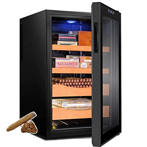 JMbpkduHs 70 L Elektrischer Zigarren-Humidor, Elektrischer Zigarren-Humidor-Kühler, Kühlschrank Für 400 Zigarren Mit Spanischem Zedernholz, 4 Etagen, Luftfeuchtigkeitseinstellung,Black