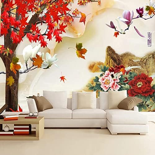 XLMING Pfingstrose Blüte Maple Leaf Landscape 3D Tapete Home Dekoration Wohnzimmer Sofa Schlafzimmer Tv Hintergrund Wand-150cm×105cm