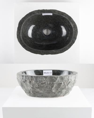 wohnfreuden 40 cm rundes Marmor Waschbecken in schwarz Unikat Auswahl aus verschiedenen Steinbecken