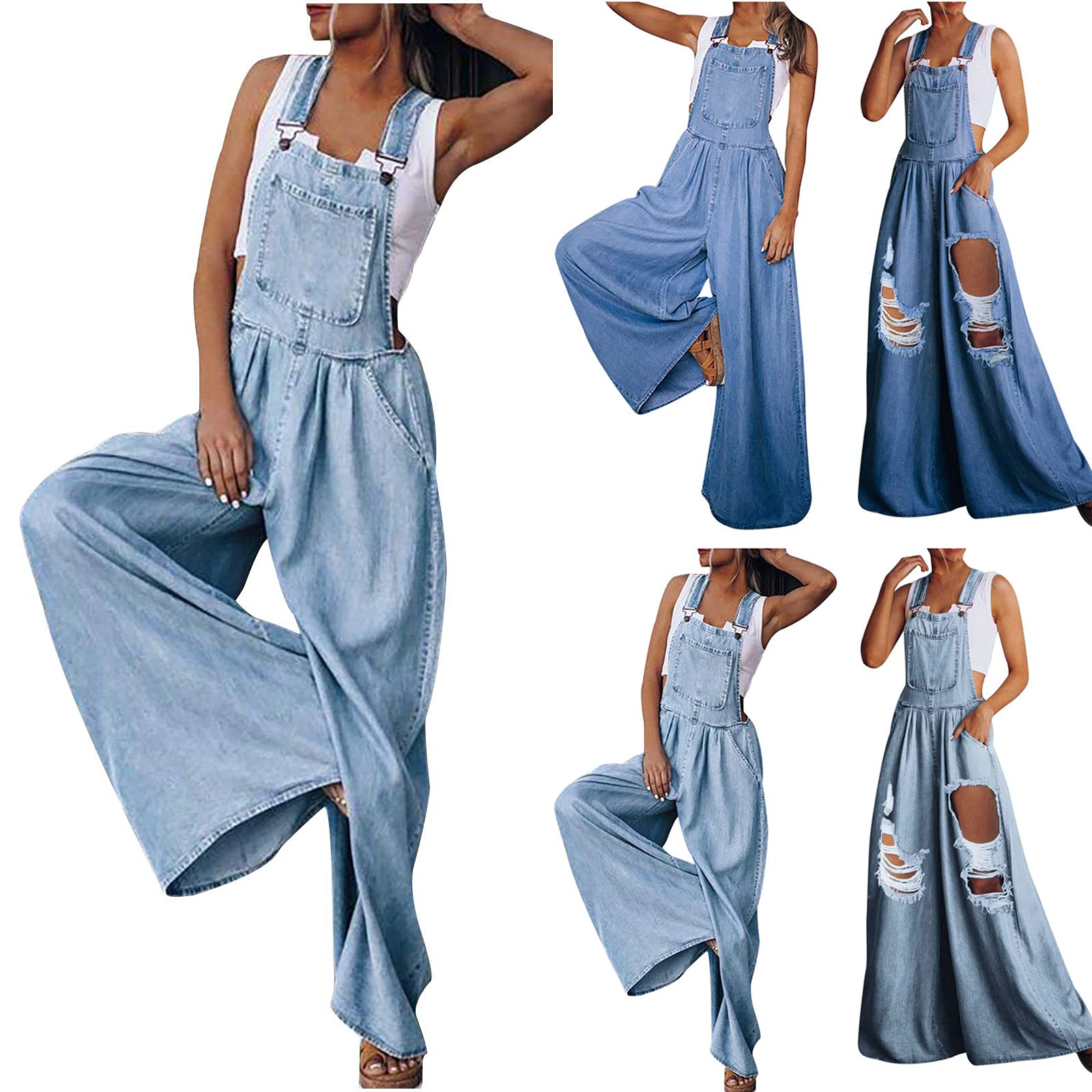 WANGTIANXUE Lässige Jeanslatzhose Stretch Denim Latzhose Jumpsuit für Damen, Jeans Overalls mit Taschen