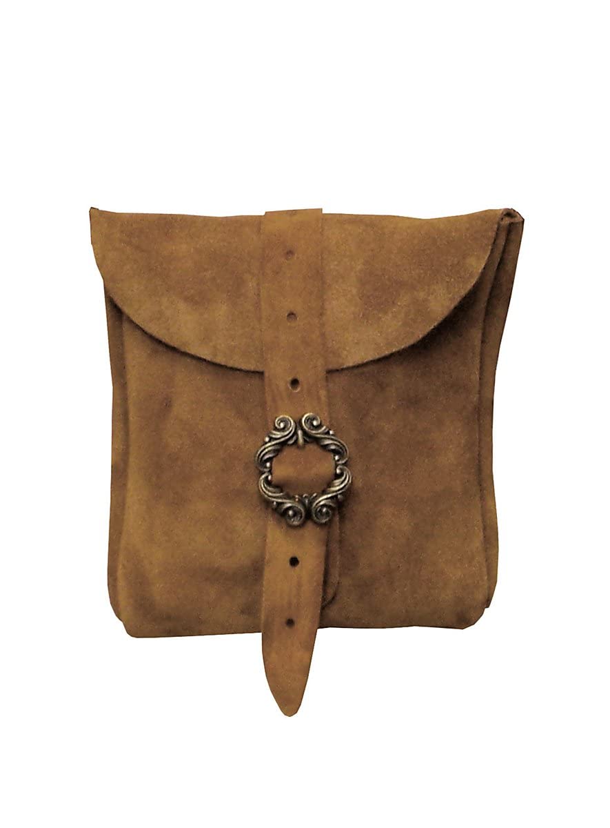 Andracor Mittelalter LARP Zubehör kleine Veloursleder Gürteltasche aus echtem Leder - 10 x 10 cm - hellbraun