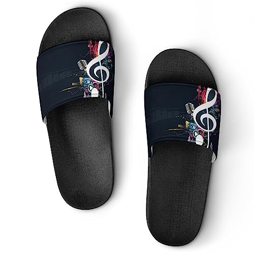 HABXNJF Duschpantoffeln, Note Musik Slider für Männer und Frauen, rutschfeste Slides für Indoor, Outdoor, Schwarze Note, 41 1/3 EU