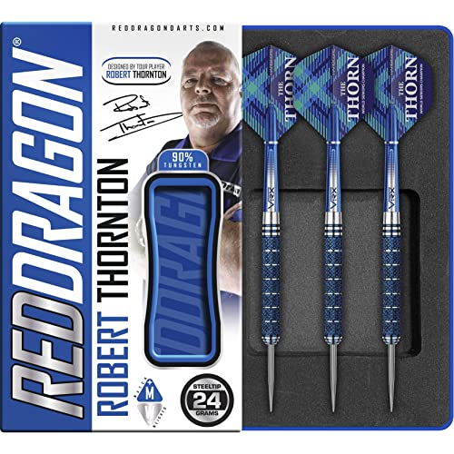 RED DRAGON Robert Thornton Seniors World Champion Cobalt SE Premium Tungsten 24 Gramm Darts mit Flights und Stielen