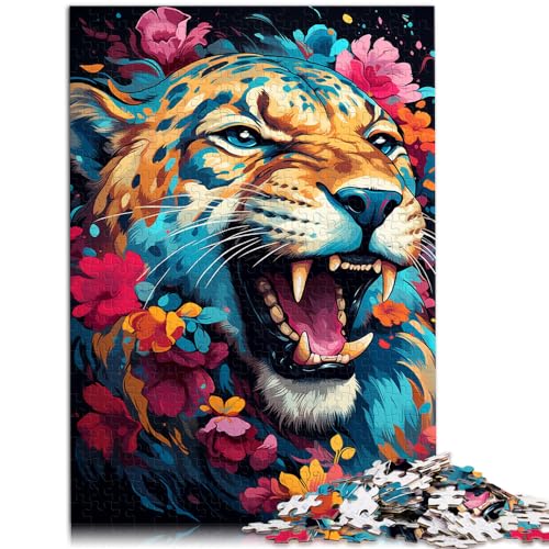 Puzzle, Lernspiele, farbenfrohe psychedelische Farbe eines Blumenleoparden, Puzzle 1000 Teile für Erwachsene, Holzpuzzle, Spielzeug, Wanddekoration, 1000 Teile (50 x 75 cm)