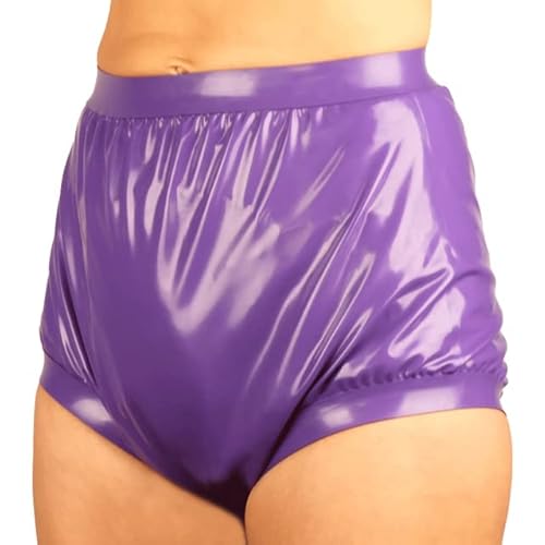 JVHGE Purple Sexy High Waist Latex Panites Loosely Rubber Diaper Briefs Underpants Underwear Pants