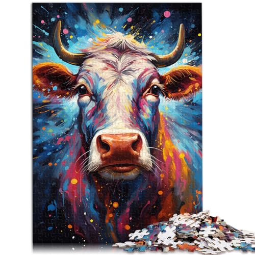 Puzzle für farbenfrohe, psychedelische Kuh, 1000-teiliges Puzzle für Erwachsene, Holzpuzzle, einzigartige Geburtstags, 1000 Teile (50 x 75 cm)