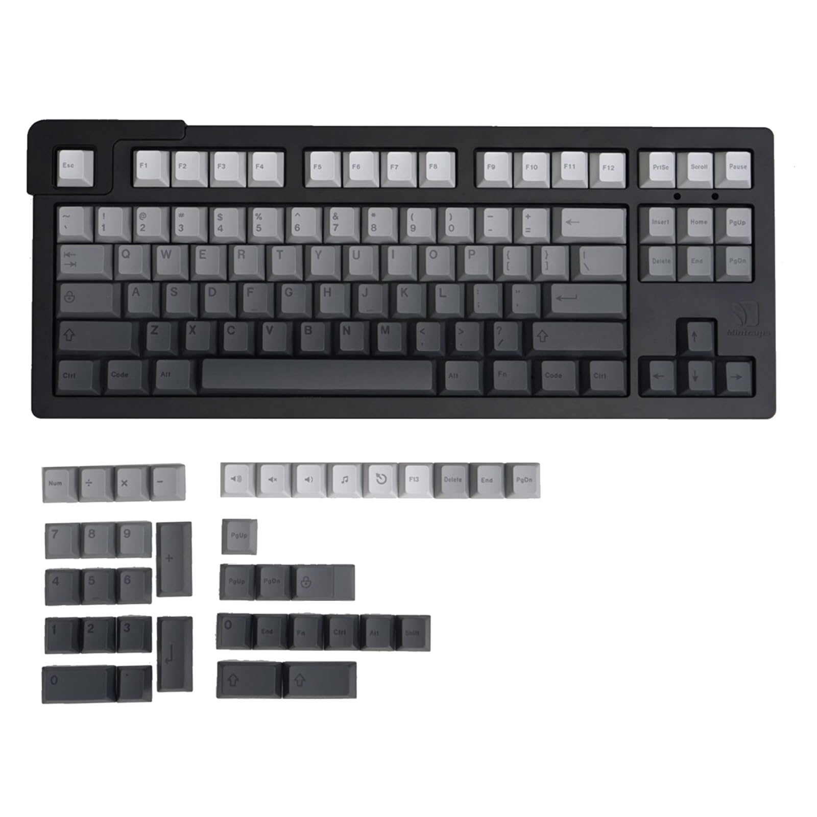 Graue Tastenkappen, Thermosublimation, mechanische Tastatur-Tastenkappen, CherryProfile, dicke Tastenkappen für 125 Tasten