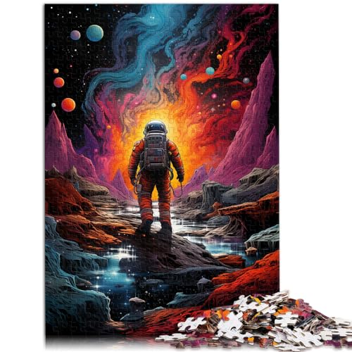 Puzzles Geschenke Spielzeug Bunte Zeichnung eines Astronauten Kunstpuzzles für Erwachsene 1000 Teile Holzpuzzle Familienpuzzlespiel Geburtstagsgeschenke 1000 Teile (50 x 75 cm)