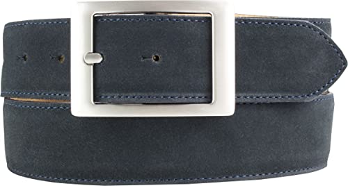 BELTINGER Herren-Gürtel aus Veloursleder mit Doppel-Schnalle 4 cm | Velour-Ledergürtel für Herren 40mm | Wildleder-Gürtel 4cm | Dunkelblau 105cm