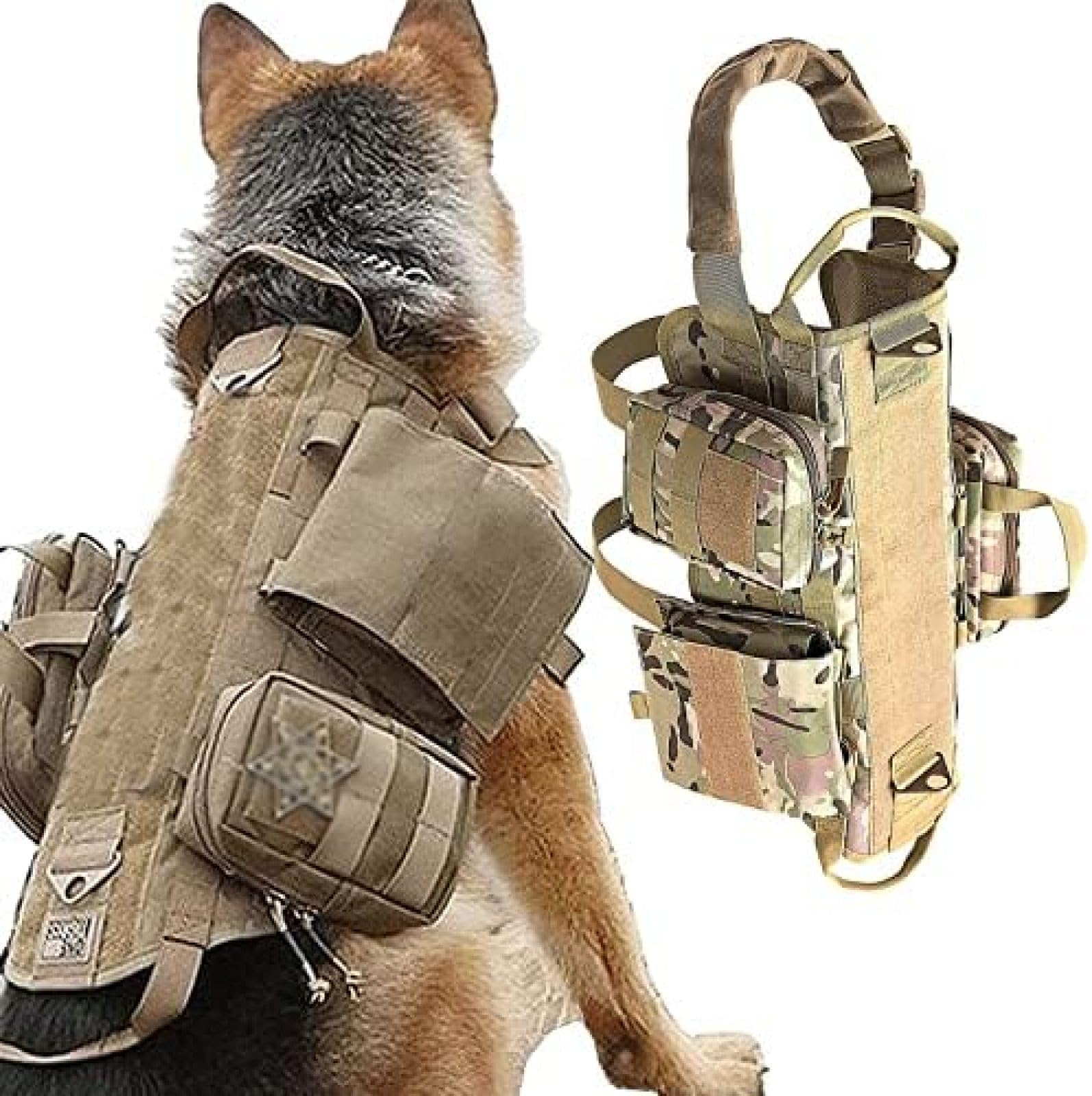 Taktisches Hundegeschirr Mit Beutelweste, K9-Militär-Hundegeschirrweste, Verstellbares Outdoor-Trainings-Molle-Hundegeschirr, Taktische Haustierausrüstung.,CP,XL,YUYANAIAI