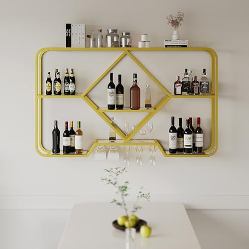 Wandmontiertes Metall-Weinregal, Weinglashalter, modernes Barregal für Likörflaschen, Wand-Weinregale, zum Aufhängen, multifunktionales Weinaufbewahrungsregal für Zuhause, Bar, Esszimmer, Küche