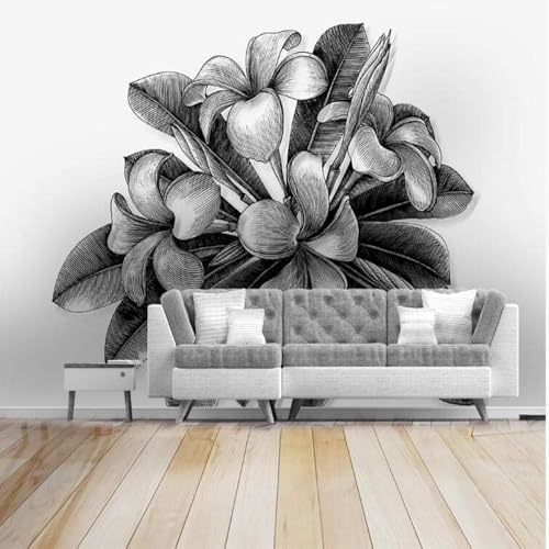 Botanische Blumen In Schwarz Und Weiß 3D Tapete Poster Restaurant Schlafzimmer Wohnzimmer Sofa TV Dekorative Wand-350cm×256cm