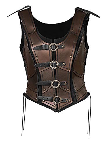 Andracor - Frauen Lederrüstung Kriegerin - Vollbrust Leder Corsage mit Trägern aus schwerem Rüstleder für LARP, Mittelalter, Steampunk, Gothic - Braun: XS-XXL