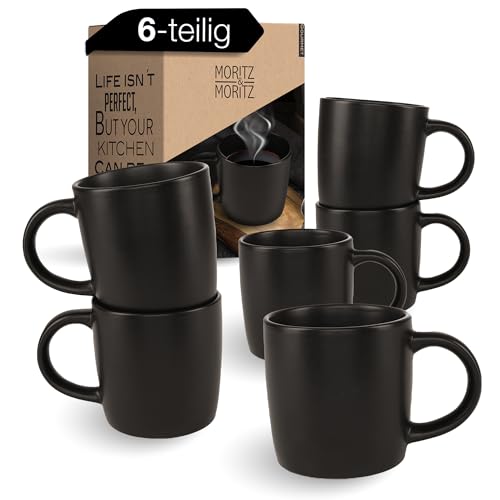 Moritz & Moritz NORDIC Kaffeetassen Set 6-teilig Schwarz - ca. 300ml aus hochwertigem Steinzeug - Stilvolles Design mit Henkel - Tassen mit Henkel für Kaffee, Tee, heiße Schokolade, Cappuccino