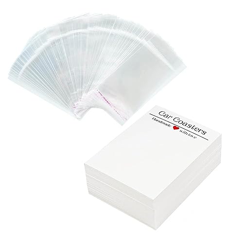 Psdndeww 100 Stück Blanko-Untersetzer, Display-Karten mit selbstklebenden Beuteln, Sublimationsverpackung, Untersetzer, Displaykarten, Verpackungskarten, selbstklebende Beutel für den Verkauf von