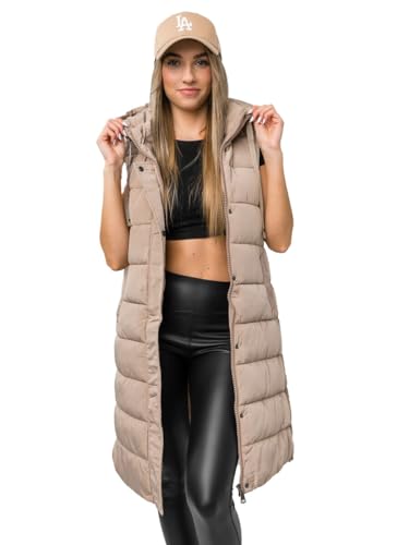 BOLF Damen Weste Bodywarmer Steppweste Daunenweste Funktionsweste Vest Ärmellose Sportweste Kapuzenweste Wärme Freizeit Outdoor Slim Fit Modellauswahl MY6315 Beige S [U1U]