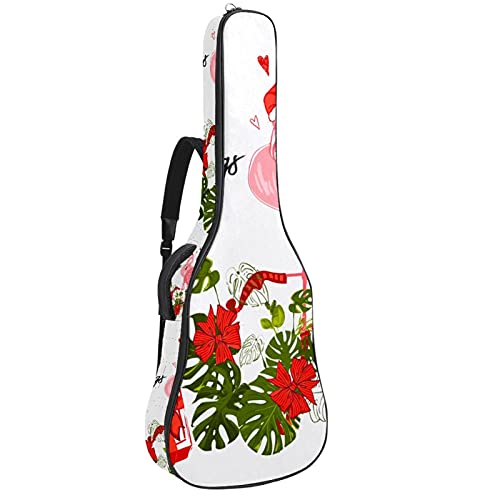 Gitarrentasche Schutz- und Transporttasche für akustische und klassische Gitarren wasserfest und gepolstert Flamingo Mit Weihnachtsmütze Geschenke Gruß 108.9x42.9x11.9 cm