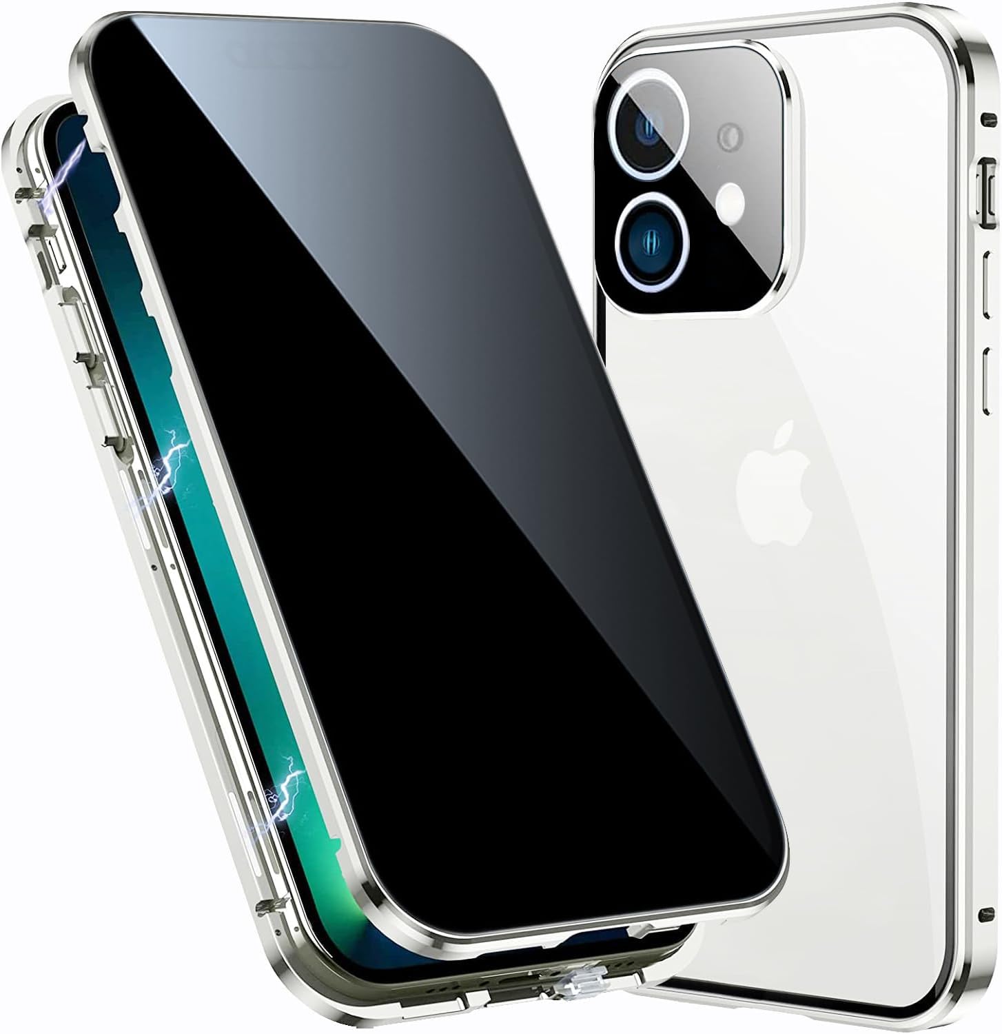 Anti spy Hülle für iPhone 12 Mini 360 Grad Ganzkörper HandyHülle Eingebaut Panzer Glas Sichtschutz Schutz Folie und Kamera len's Cover Stoßfest Komplettschutz Anti Peeping Case,Silber