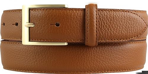 BELTINGER Italienischer Anzug-Gürtel, 35 mm breit, Herren, Anzuggürtel, Hosengürtel, strukturiertes Leder, Schließe Gold | Tabac 95cm