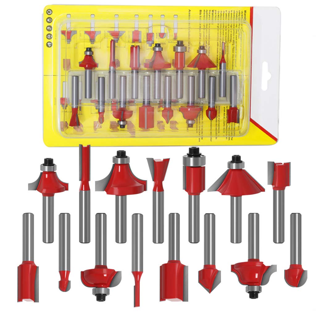 15-teiliges 1/4-Zoll Fräser Set Gerader Fräser Holzschneiden Holzbearbeitung