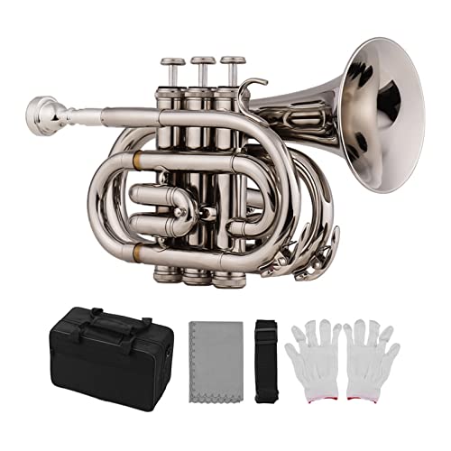 ZENGXUE Mini-Taschen-Trompete BB Flaches Messingmaterial-Windinstrument Standard-Trompetenset (Color : Silver)