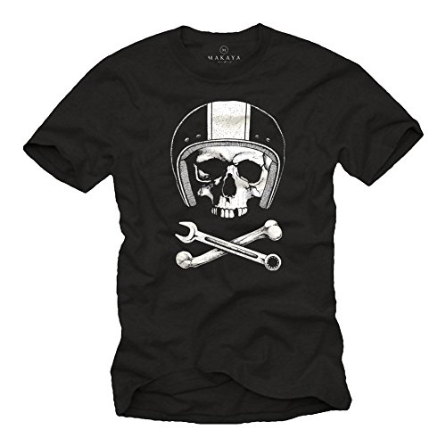 Motorrad T-Shirt für Männer Mechaniker Skull mit Motorradhelm schwarz Größe M