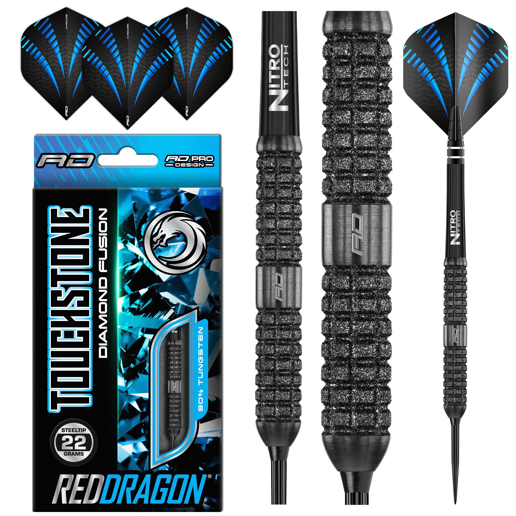 RED DRAGON Touchstone 22g - Tungsten Darts mit Flights und Schäfte (Steel Dartpfeile)