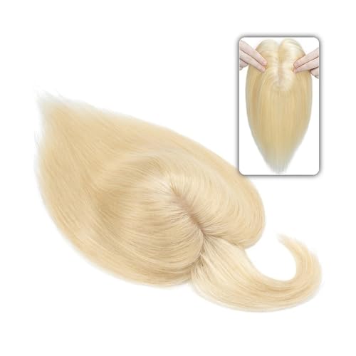 Haartopper für Frauen 6"-18" glattes Echthaar-Topper-Haarteil mit Pony, 7 * 12,5 cm Haar-Topper auf Seidenbasis for Frauen mit schütterem Haar oder Haarausfall, 3-fach einsteckbar Haarteil Topper Toup