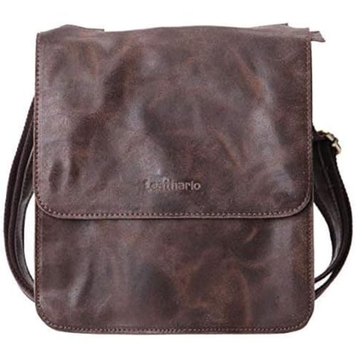 Leathario Leder Umhängetasche Herren Schultertasche klein Messenger Bag Retro Freizeit, Kaffee