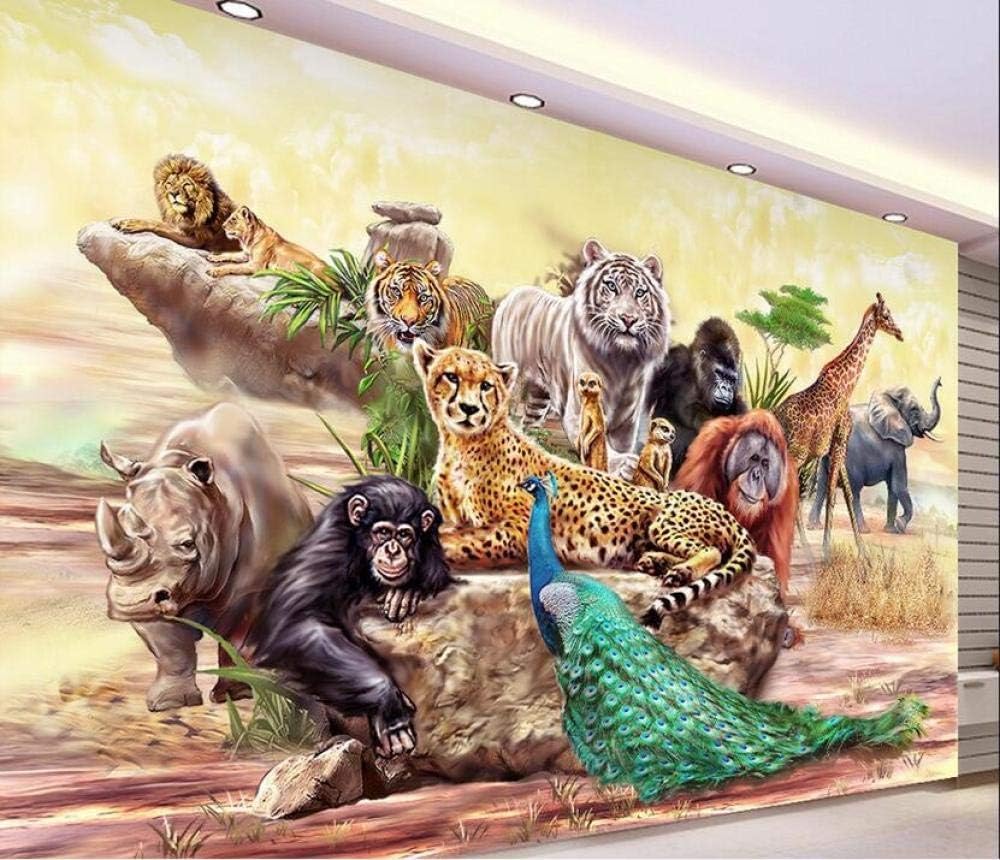 Tier Leopard Löwe Pfau Giraffe Elefant 3D Tapete Poster Restaurant Schlafzimmer Wohnzimmer Sofa TV Dekorative Wand-150cm×105cm