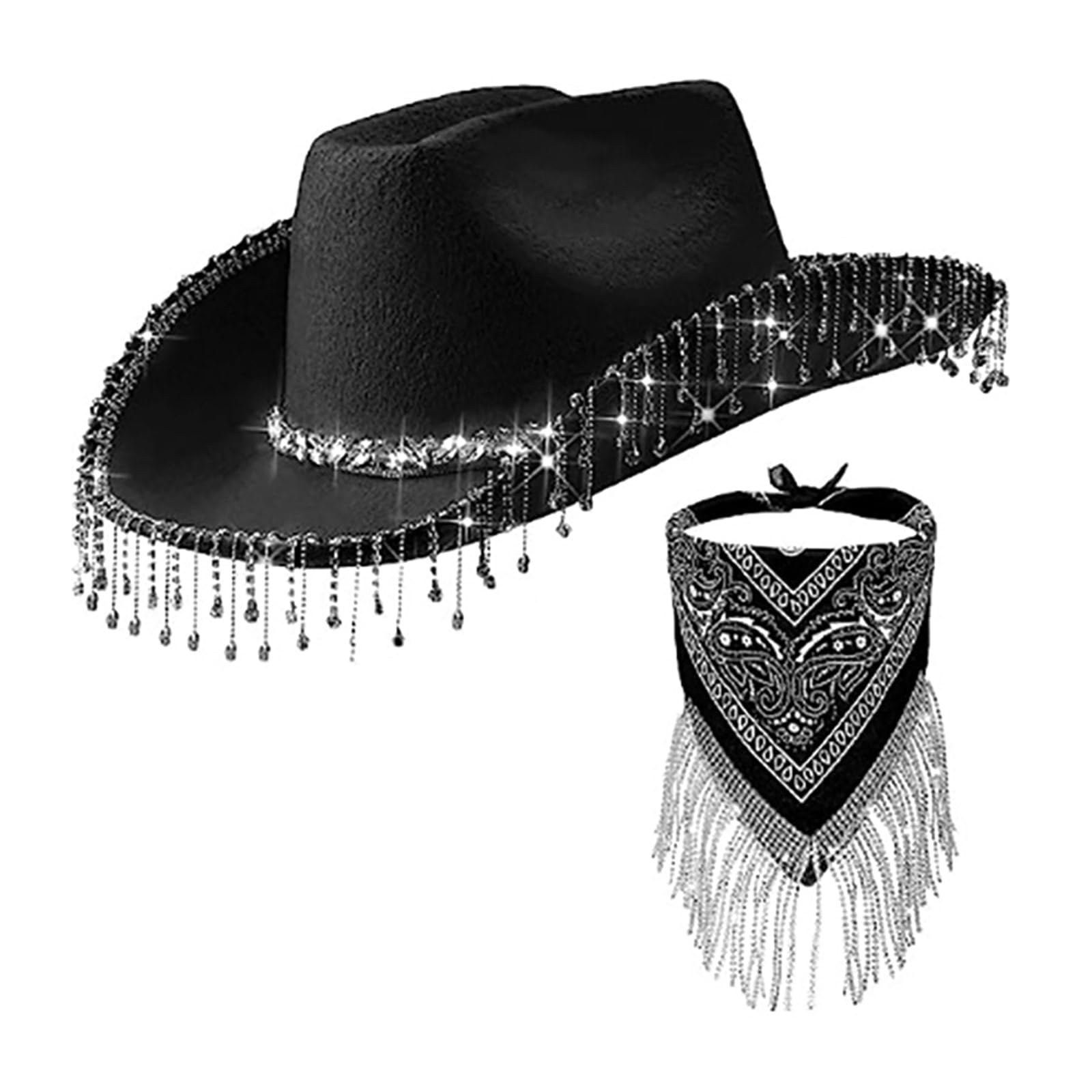 Uitndvyte Cowgirl-Kostüm-Set mit Strass-Fransen für Party, Bandana, Damen, Brautparty, Kostüme, Club-Anzug