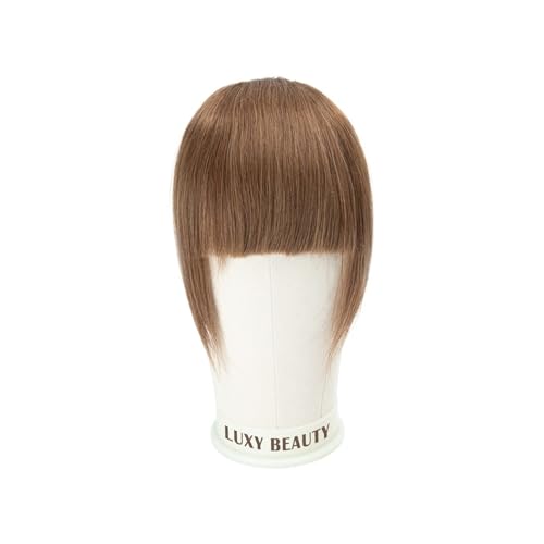 Pony Extension für Damen Echthaar-Pony, 3 Clips, 3D-Stumpfschnitt, Naturhaar-Pony, Overhead-Clip in Haarverlängerungen, nicht Remy, 6,3 x 11,4 cm, Schwarz, Braun, Blond Fringe Bangs(Medium Brown 06)