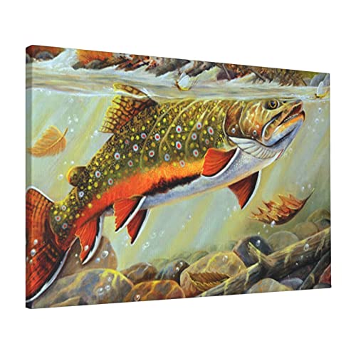 Brook Trout Fliegenfischen Leinwand: 40,6 x 61 cm, 100 % Baumwolle, mit starker Dehnbarkeit und klarer Textur, Leinwand, rahmenlos, dekoratives Gemälde.