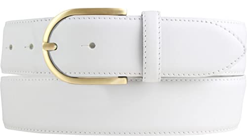 BELTINGER Hochwertiger Jeansgürtel aus Vollrindleder mit goldener Gürtelschließe 4,0 cm | Bombierter Ledergürtel Damen 40mm | Jeans-Gürtel made in Italy | Weiß 90cm