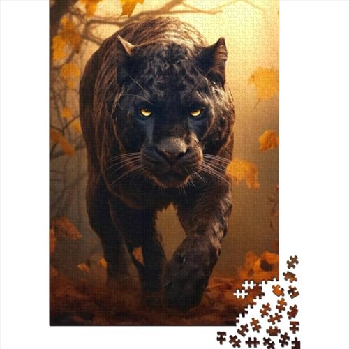 Herbst-Leoparden-Puzzle aus Holz, Puzzle für Erwachsene und Teenager, 1000 Teile, Puzzle für Erwachsene und Teenager, Geburtstagsgeschenk, Geschenke für Erwachsene, 75 x 50 cm