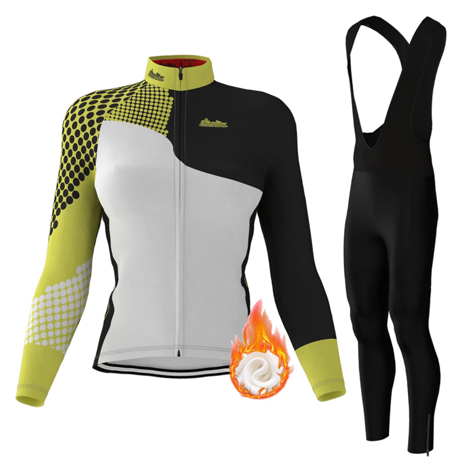 Fahrradbekleidung Damen Winter|Radsportanzug Langarm|Fahrradtrikot Frauen Thermo Fleece,Radtrikot Jersey und Trägerhose mit 9D Gel Sitzpolster,Bekleidung Cycling Atmungsaktiv Schnell Trocknen(14,S)