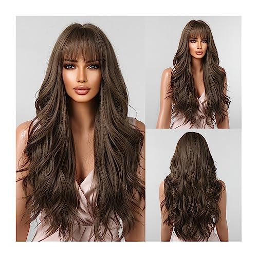 Perücken Natürliche gewellte Perücke, mittlerer Teil, Cosplay-Perücken, hitzebeständige Faser, lange braune synthetische Perücken, Ombre, hellbraunes Haar for schwarze Frauen Damenperücke(Wigs-LC2088-