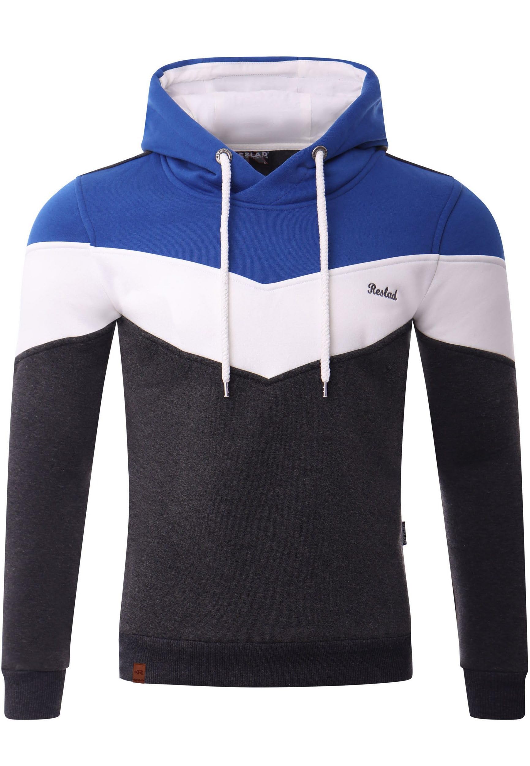 Reslad Kapuzenpullover Herren Sweatshirt | Hoodie Männer Pullover aus bequemer Baumwolle RS-1008 Blau-Anthrazit 2XL