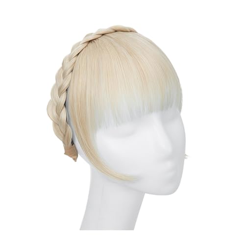 Pony Extension für Damen Synthetische Stirnband-Pony-Verlängerung, Kunsthaar, stumpfe Fransen mit langen Seiten for Frauen, natürlicher falscher schwarz-braun-blonder Pony Fringe Bangs(18-613A)